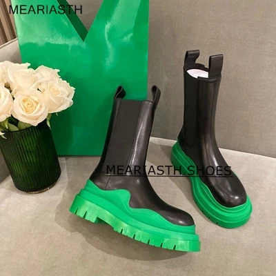 

2022 Thick Sole Pu Leather Chelsea Boots Women Autumn Winter Platform Ankle Boots Female Mixed Color Chunky Botines Mujer 2022