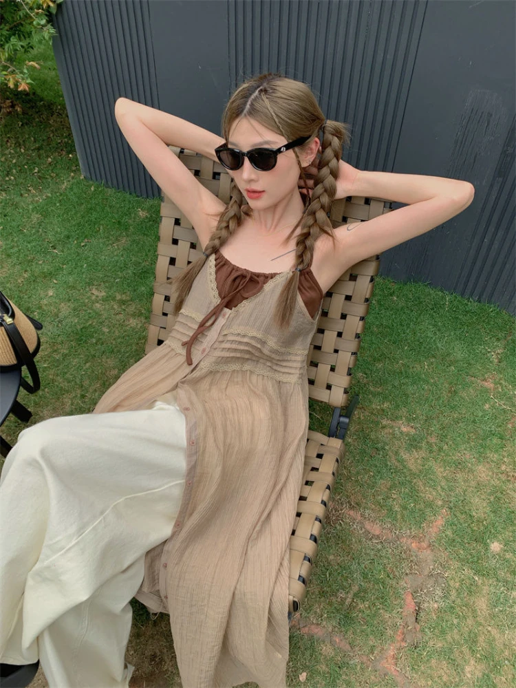 Женское кружевное платье в стиле пэчворк свободное однобортное плиссированное