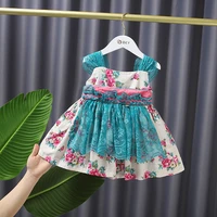 summer baby girls printed sleeveless bow dresses children baby infants flower lace princess dress kids