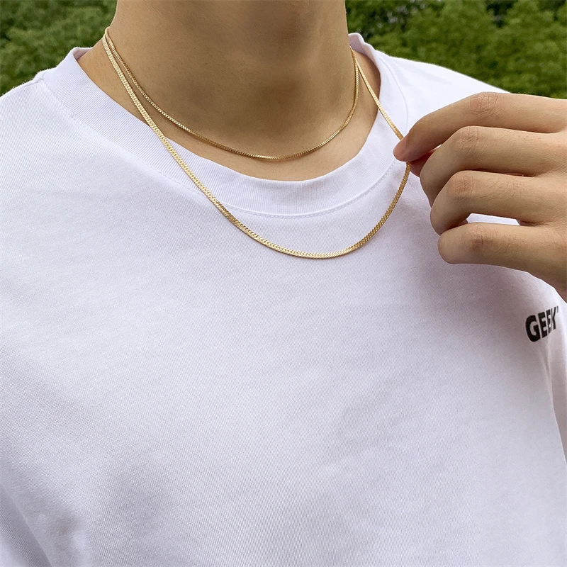 

Simple Trend Style Male Double Layer Flat Snake Chain Necklace Punk Fashion Men's Multilayer Necklace Gift Jewelry Dropshipping