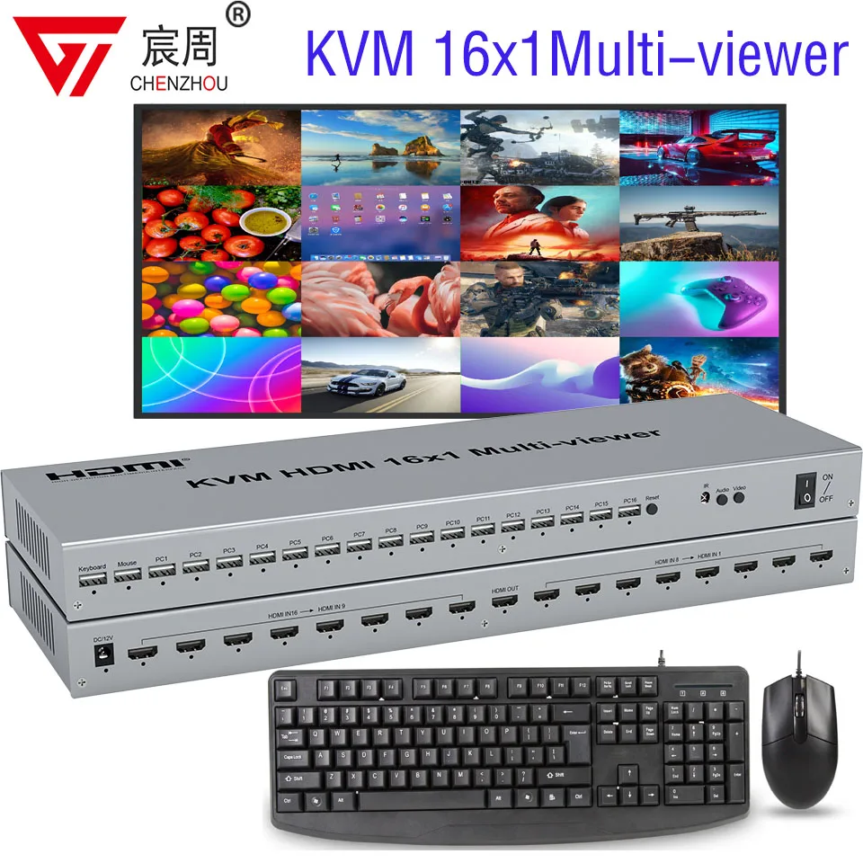 Фото 1080P USB KVM 16x1 HDMI Поддержка мыши Клавиатура бесшовный переключатель 16 Way Multiviewer разделитель экрана на 1 ТВ монитор №1