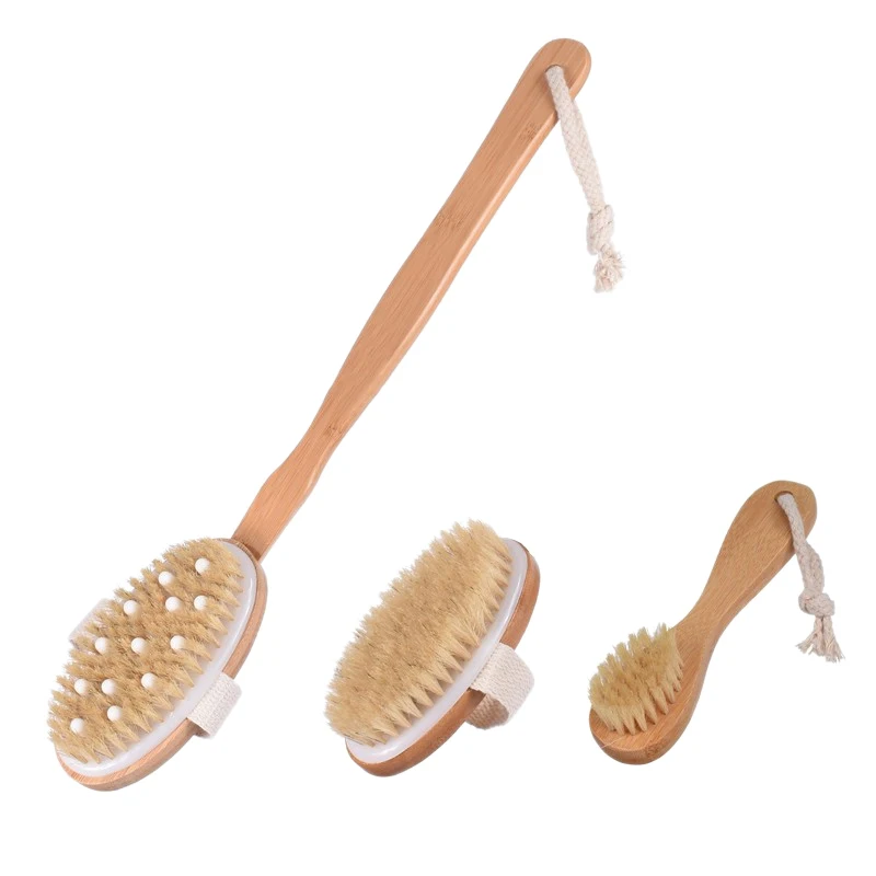 

3 Brushes / Sets Press My Natural Bristle Wood Dry Bath Brush For Body And Face