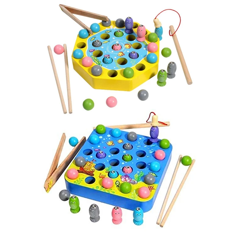

Wooden Magnetic Fishing Toy with Pole Clip Chopsticks Educational Party Play Game for Kids