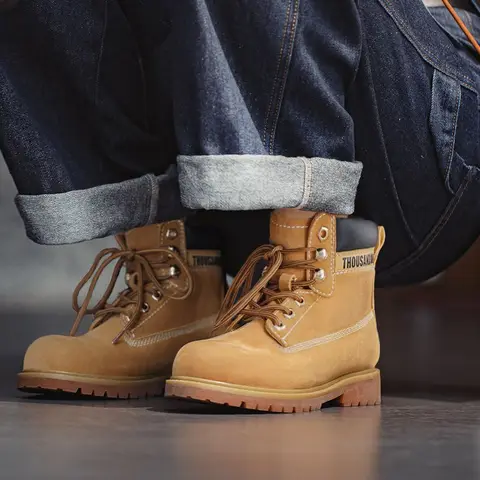 Женские винтажные желтые ботинки Maden в британском стиле, походные туфли из спилка с высоким берцем и круглым носком на шнуровке, осенние ботильоны