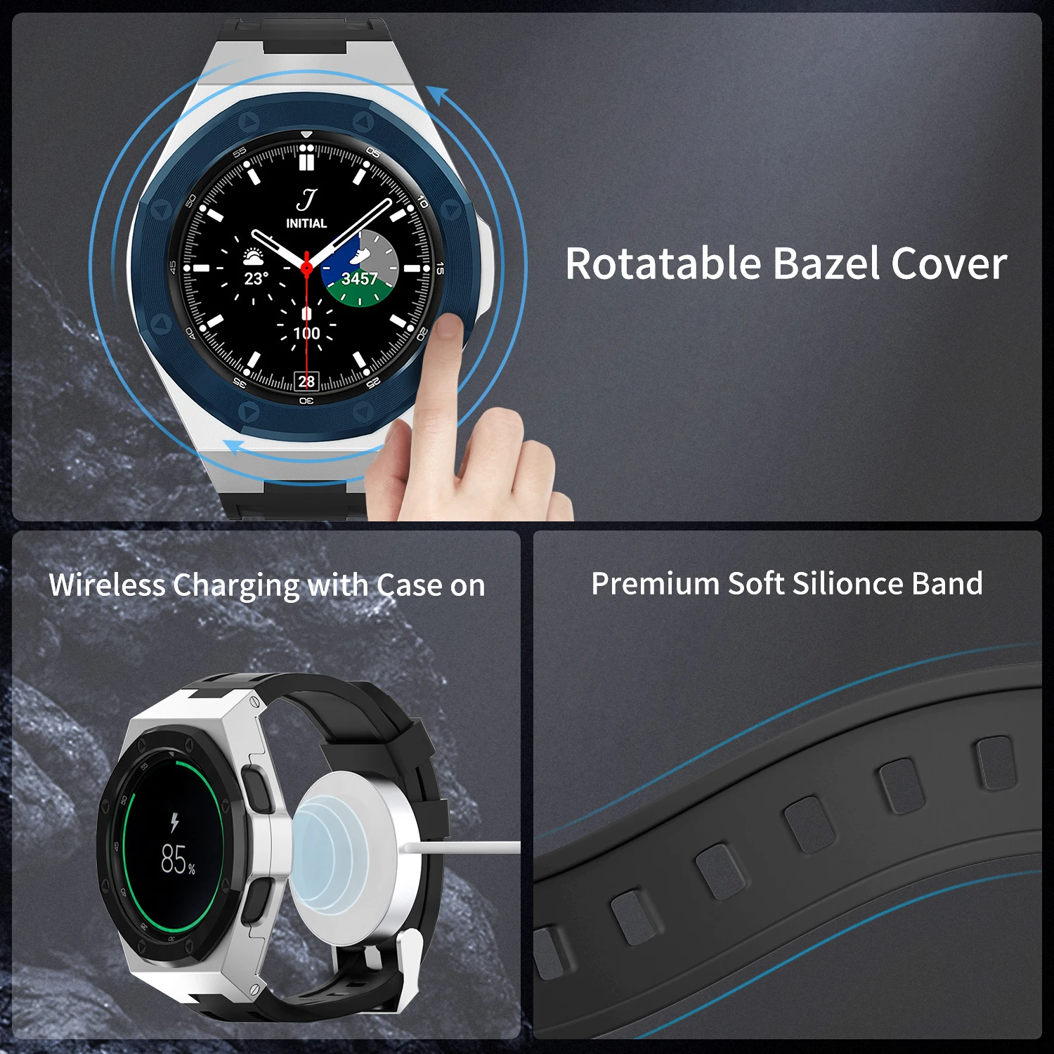 Zinc Alloy Case Premium Soft Silionce Band for Samsung Galaxy Watch 4 Classic 46mm Metal Rotatable Bazel Cover Kit Accessories