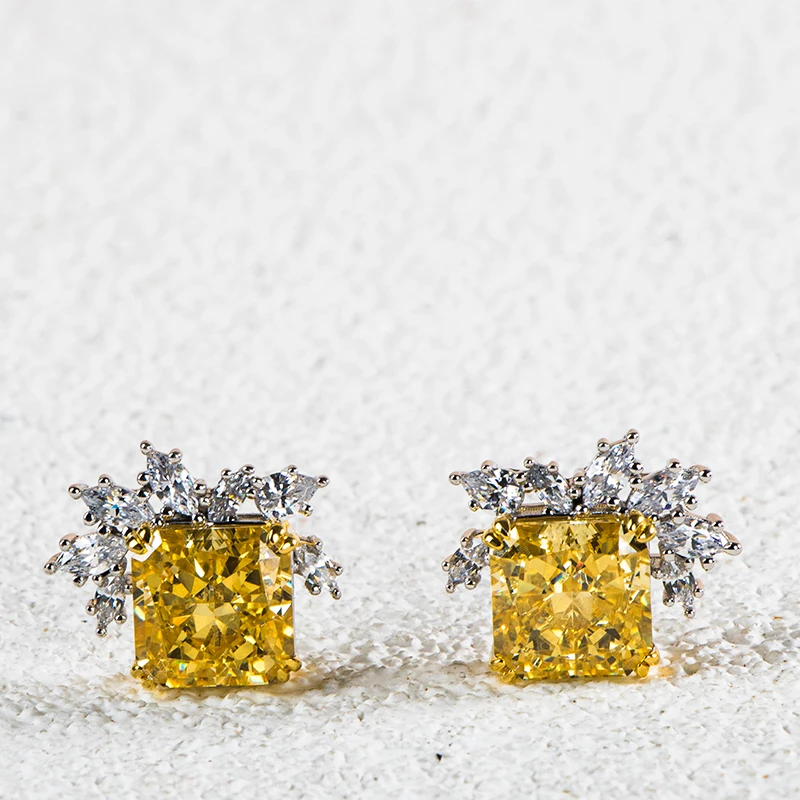 

Joycejelly 100% 925 Sterling Silver stub earrings with 10*10mm square yellow color gemstone wedding silver fine Jewelry gift