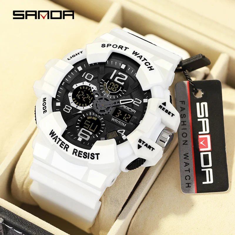 

SANDA Top Brand Sports Men's Watches Military Quartz Watch Man Dual Display Waterproof Wristwatch for Men Clock Relogio Masculin