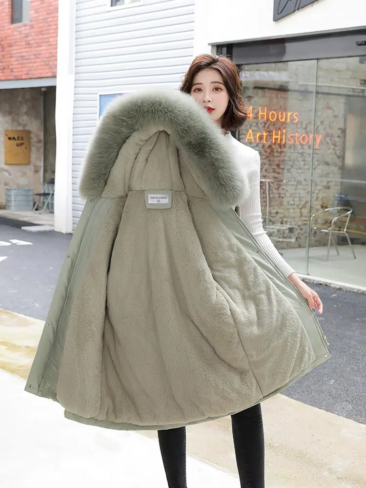 Vielleicht 2022 New Cotton Thicken Warm Autumn Winter Jacket Coat Women Casual Long Parka Winter Clothes Fur Lining Hooded Coats