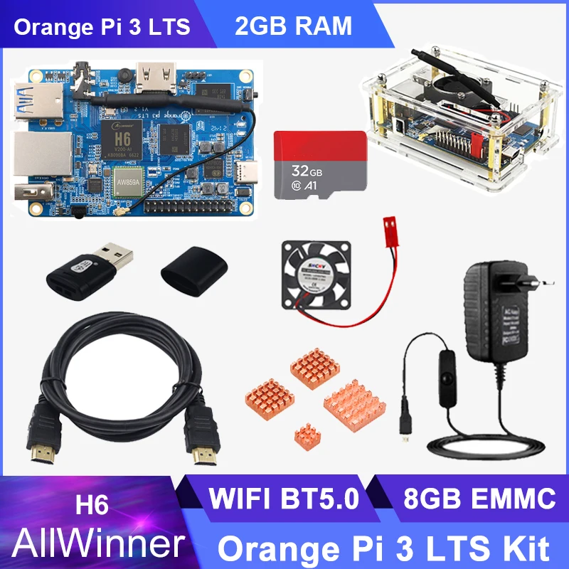 

Clearance Orange Pi 3 LTS 2G RAM 8G EMMC HDMI-compatoble WIFI BT5.0 Heat Sinks Power Supply Computer Run Android 9.0 Ubuntu