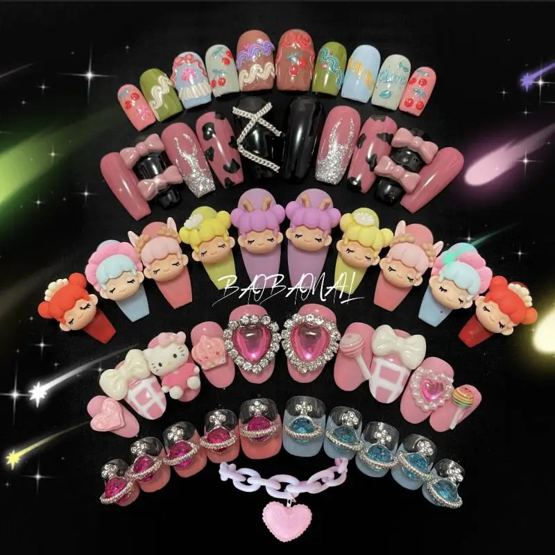 

Diy Hello kitty Ins Japanese Style High Face Value Flame Rhinestone 3D three-dimensional Decoration Babes Detachable Nail patch