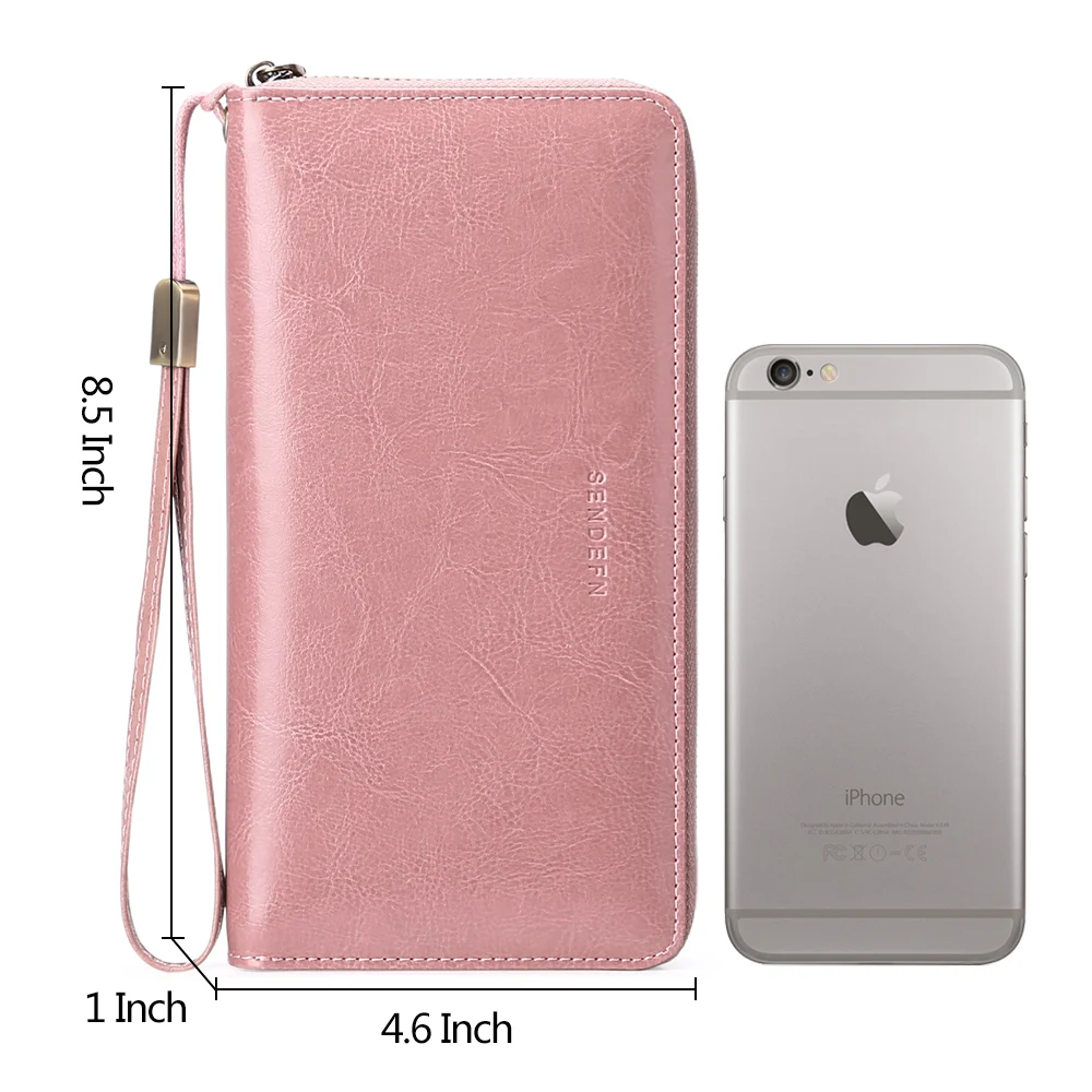 Wallets for Women Large Capacity Zipper Coin Purse Genuine Leather Card Holder Multi Card Organizer Cell Phone Wristlet Handbag