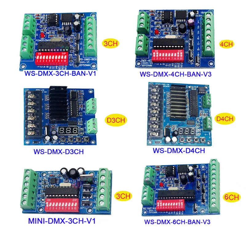5V 24V DMX512 Decoder 3CH 4CH 6CH Channel RGB RGBW LED DMX512 Controller Board DMX Decoder For LED Lights Lamp