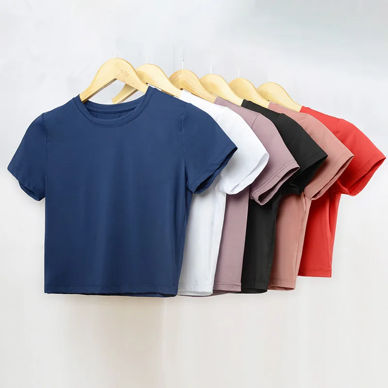 

2023 Summer New Milk Silk Solid Simple Sports T-shirt Women's Running Fitness Training Round Neck Yoga Short Sleeve Top