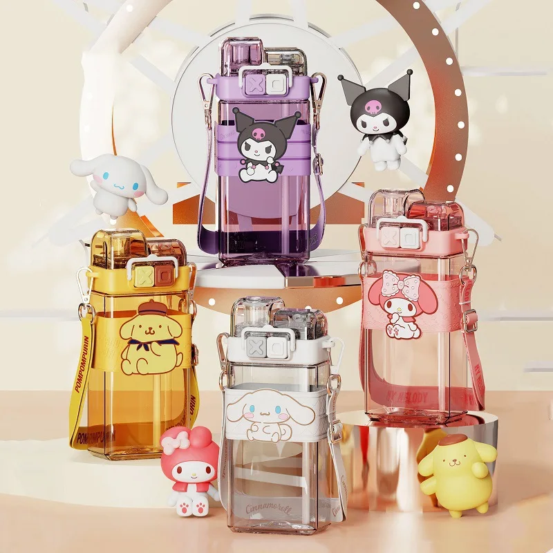 

520 мл Милая двойная чашка для питья Cinnamoroll Kuromi Melody Kawaii с ремешком и крышкой аниме Мультяшные чашки для воды дорожная бутылочка для питья Gifts