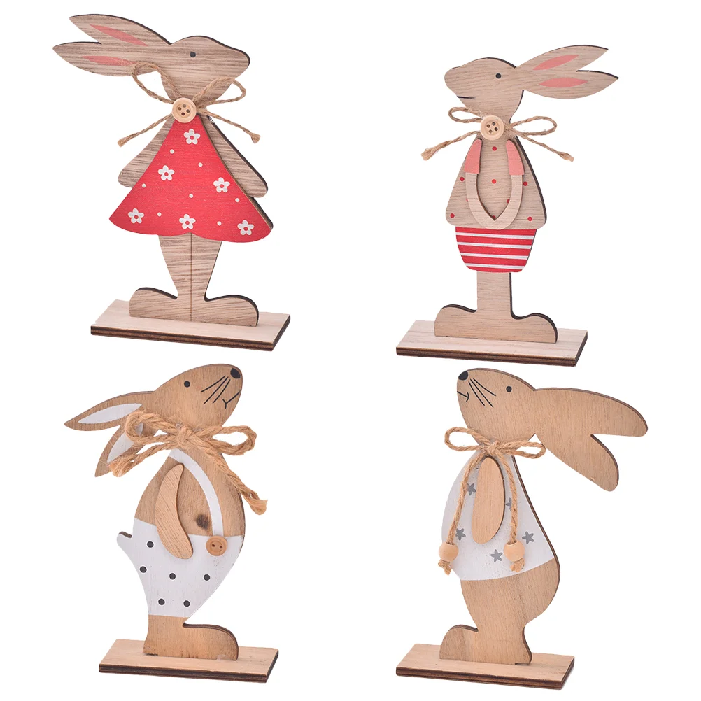 

Desk Rabbit Decor Cute Bunny Ornament Desktop Bunnies Wooden Indoor Decorations Office