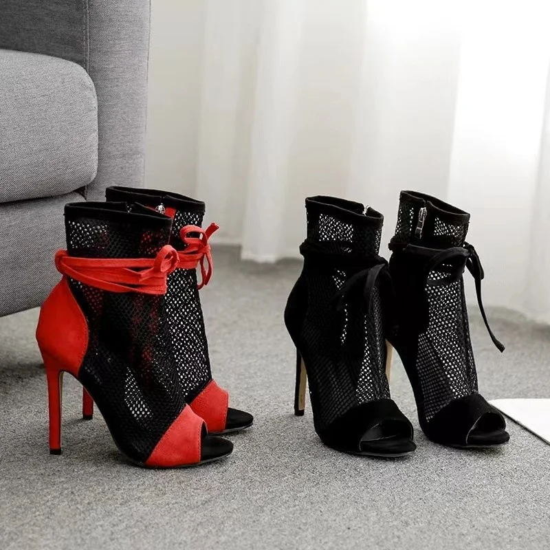 Sexy Peep Toe  Stiletto High Heels Women's Sandals 2023 New Fashion Party Zipper ANKLE Boots Club Strippers Shoes