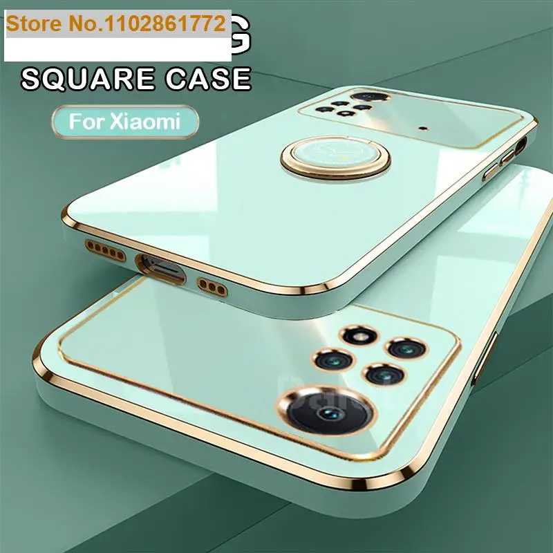 

Plating Square Ring Holder Case For Xiaomi Redmi Note 11 11S 10 9 Pro 10S 10C 9C Mi 12 11T Poco X4 Pro M4 X3 NFC F4 GT F3 Cover