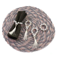 pearl beaded napkin rings holder with tassels set of 4 silver gold bling rhinestone dinner wedding family christmas table decor