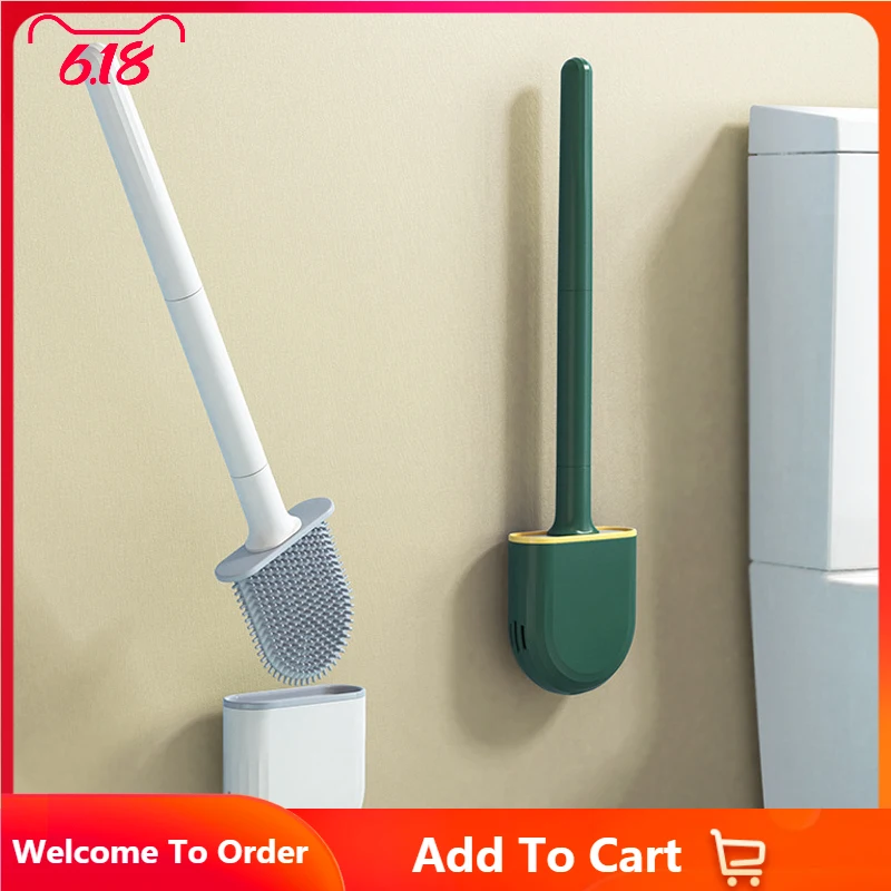 

Soft TPR Silicone Head Toilet Brush With Holder Wall-mounted Detachable Handle Bathroom Cleaner Durable WC Accessories