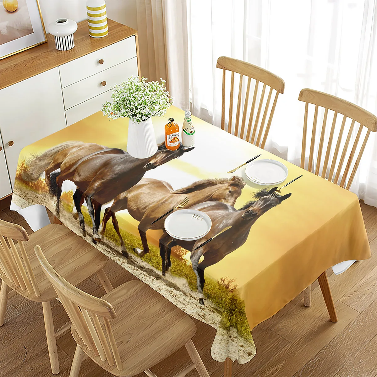 

Tablecloth Rectangular Running Horse Grassland Animal Sunset for Home Decor Tablecloth Kitchen Dining Room Party Tea Table Decor