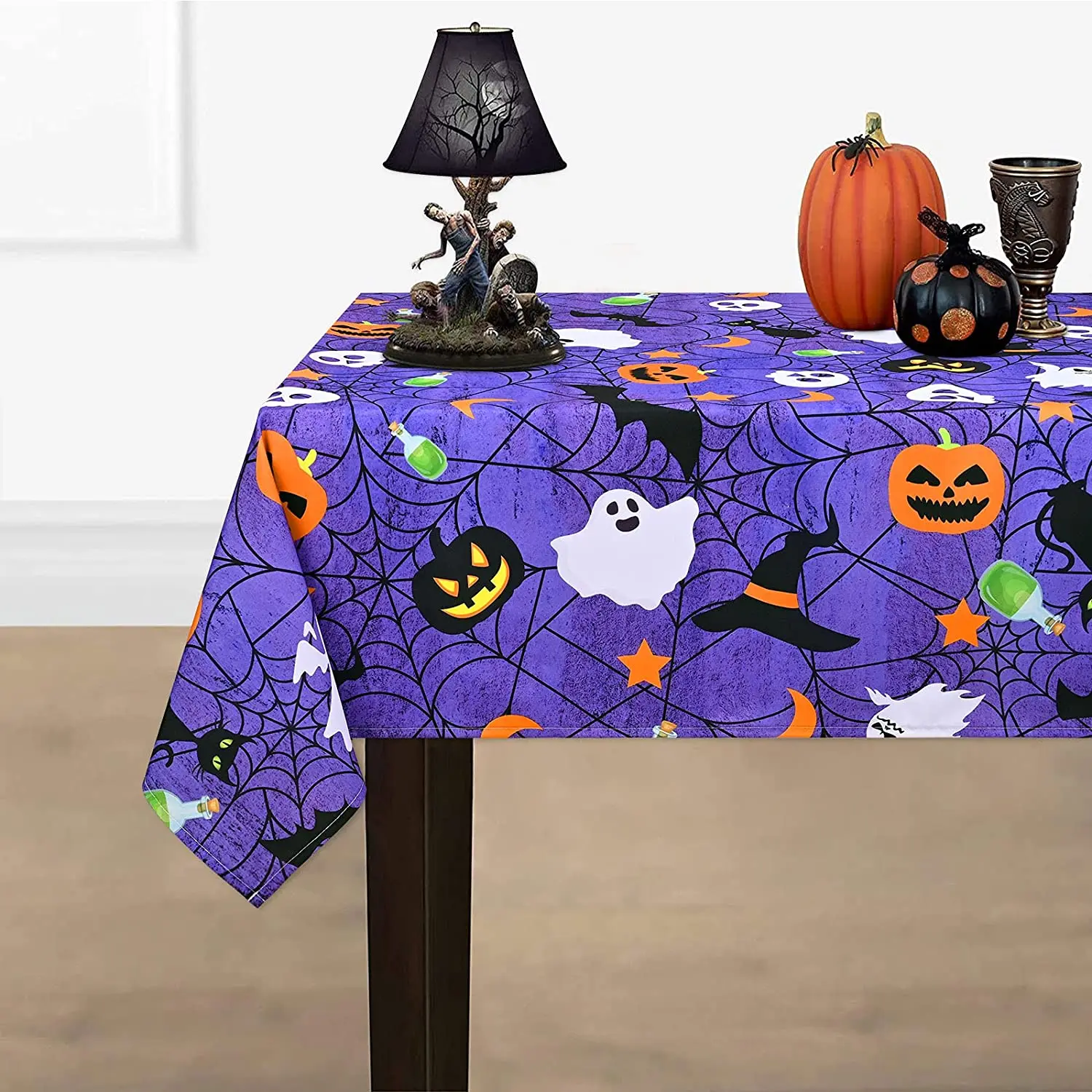 

Halloween Linen Rectangular Tablecloths Party Decoration Pumpkin Bat Spider Web Pattern Anti-stain Dining Table Tablecloth