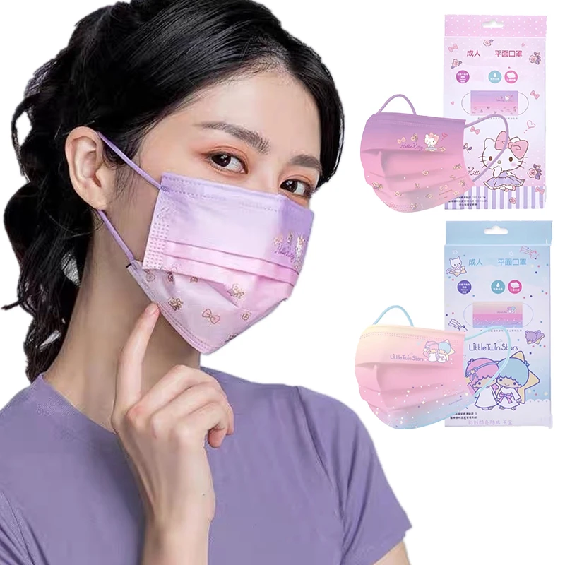 

50Pcs Kawaii Kittys Gradient Adults Disposable Face Masks Cartoon Anime 3Ply Non-Wove Fabric Soft Safety Mouth Mask Mascarillas