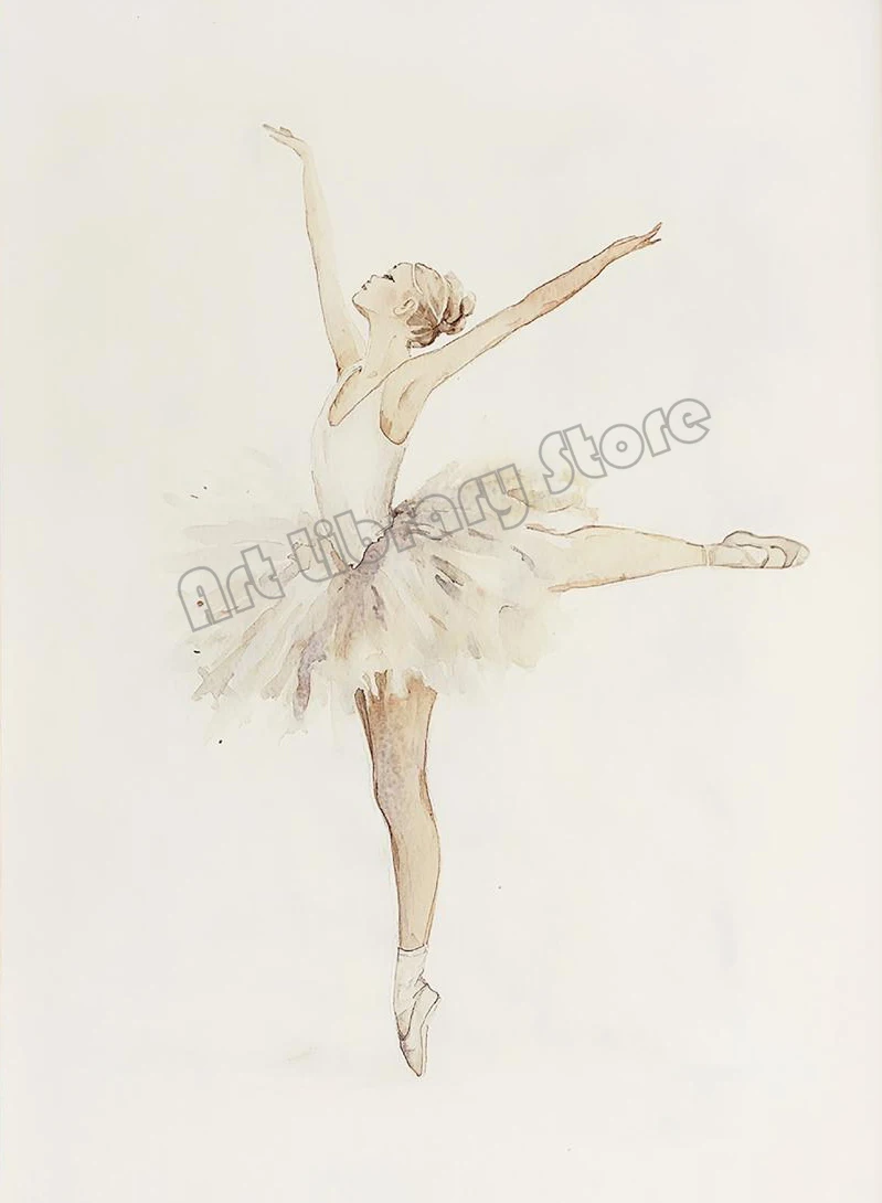 

Печать на холсте "Винтажная акварельная балерина, кролик, кит"