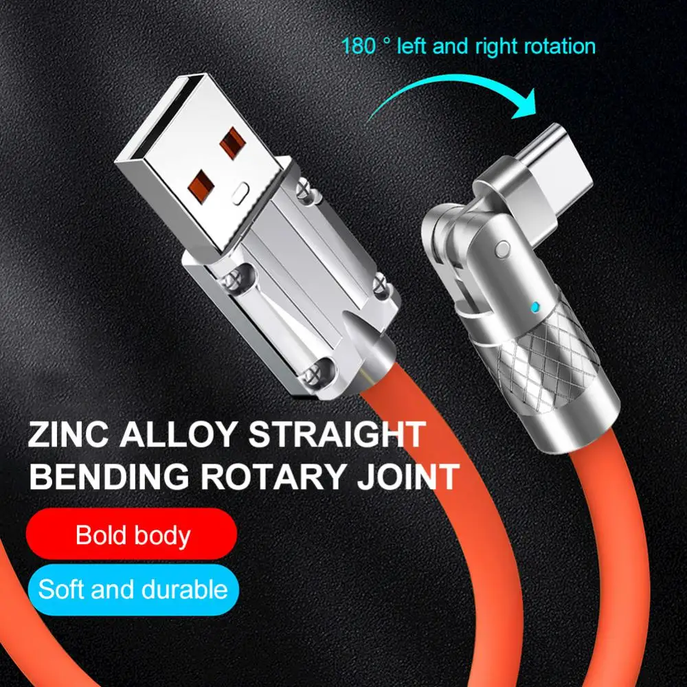 

120W 6A Gaming 180° Rotating Super Fast Charge Cable Mobile Game Type-C Charger Liquid Silicone Cable For Xiaomi IPhone 1.2m