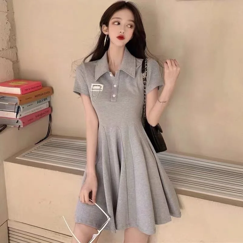 Summer Sexy Autumn Dress Woman Shirt Vintage Cotton Gray Dresses Women Loose Short Fashion New Dresses