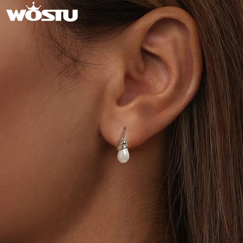 WOSTU стерлингового серебра 925 пробы серьги-раковины для женщин висячие серьги с