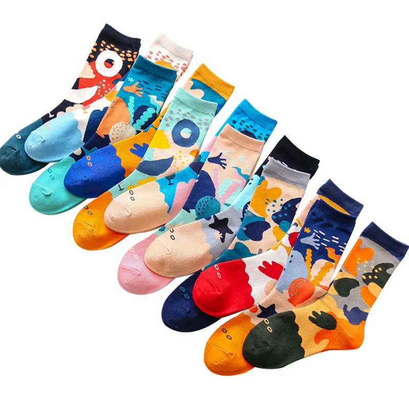 

High-quality new men and women couples underwater world fashion tide brand cotton socks trendy mid-tube sports socks