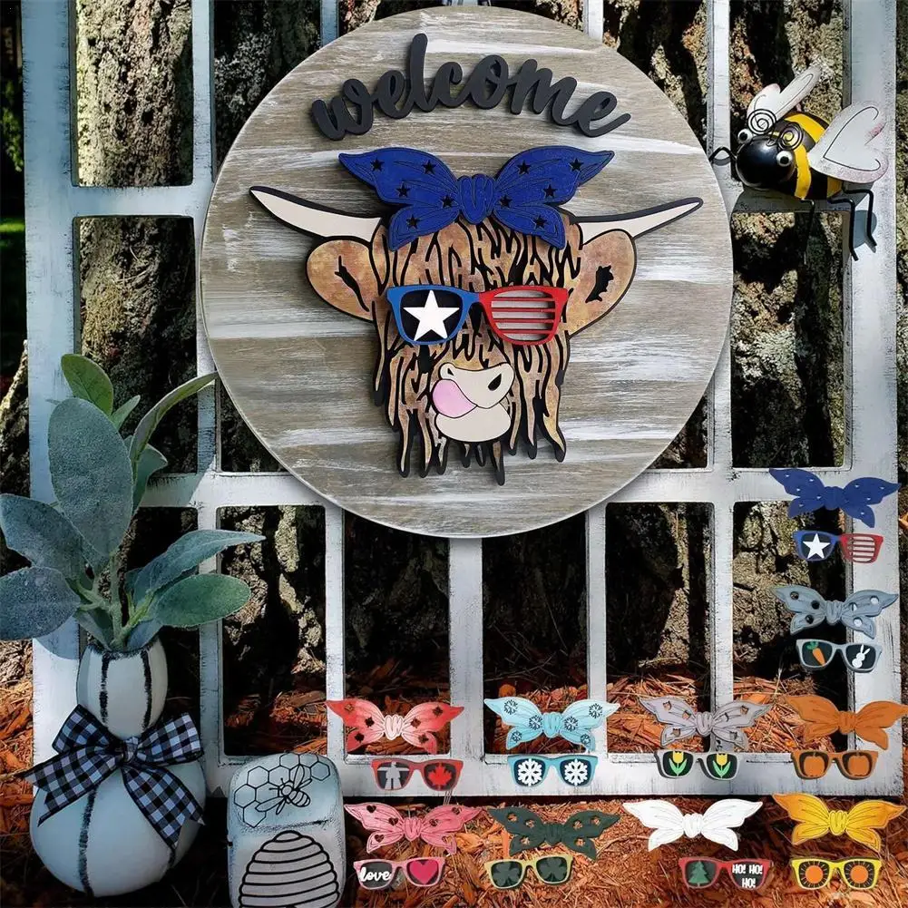 

Сменная Всесезонная приветственная вывеска, круглая Деревенская ферма, передняя коровья дверь, вешалка для рождественской вечеринки, дома...