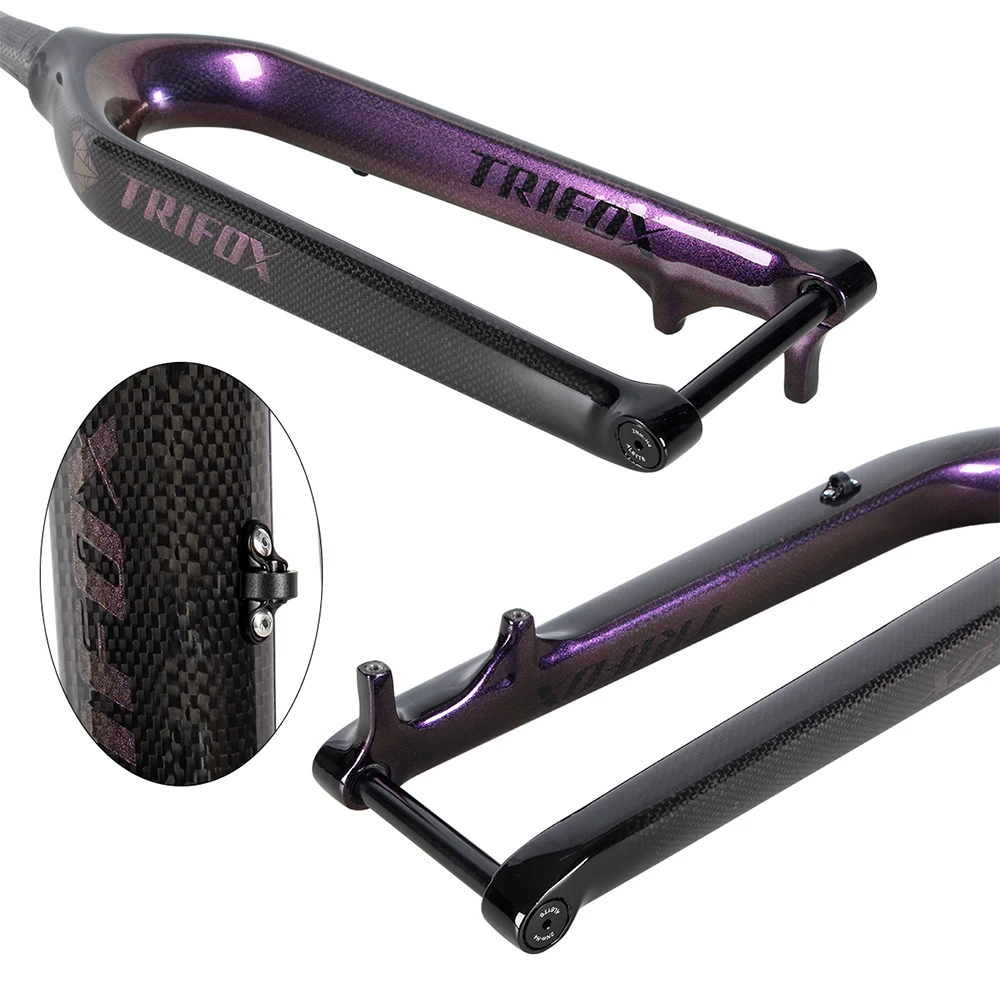 

TRIFOX 29er Carbon MTB Forks Rigid Tapered Fork TMK100 For Mountain Bike Disc Brake Thru Axle 100x15mm 3K Glossy Purple 600g