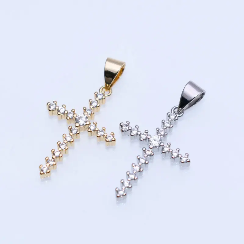 

Nickel Free High Quality Rhodium Gold Plated Copper CZ Setting Cross Pendant for Women Men Necklace Making