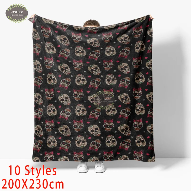 

Skull Print Blanket Living Room Winter Warm Sofa Gothic Plush Couch Throw Blanket for Bedroom Office Bedding Quilt Home Decor