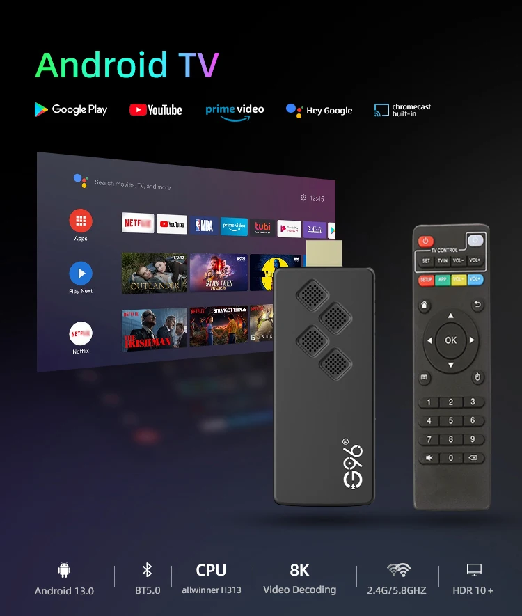 G96 ТВ-приставка Q2 Android13 Smart TV Stick Netflix IATV 4K HDR10 + двойной 2 4G5GWi-Fi YouTube потоковый