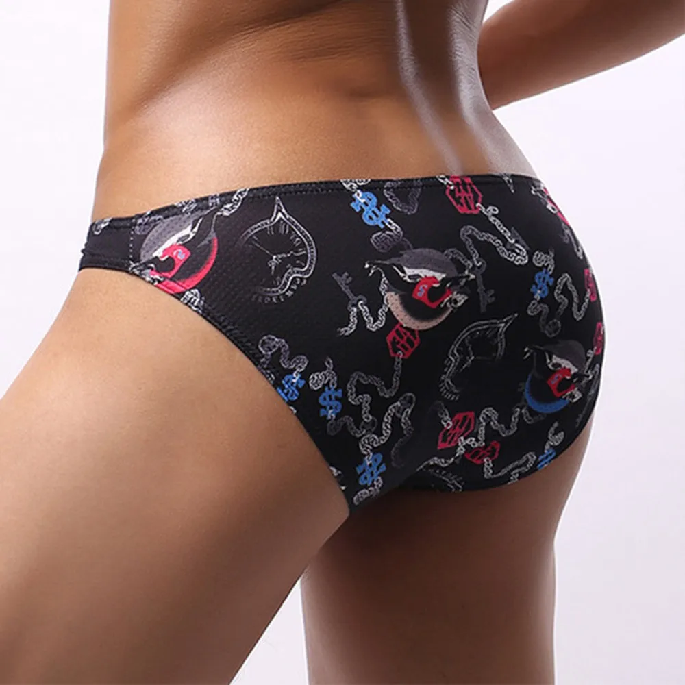 

Men Mesh Print Thongs Underwear Brief Bulge Pouch G-string Erotic Hombre Male Lingerie Tanga Breathable Underpants Slip Hombre