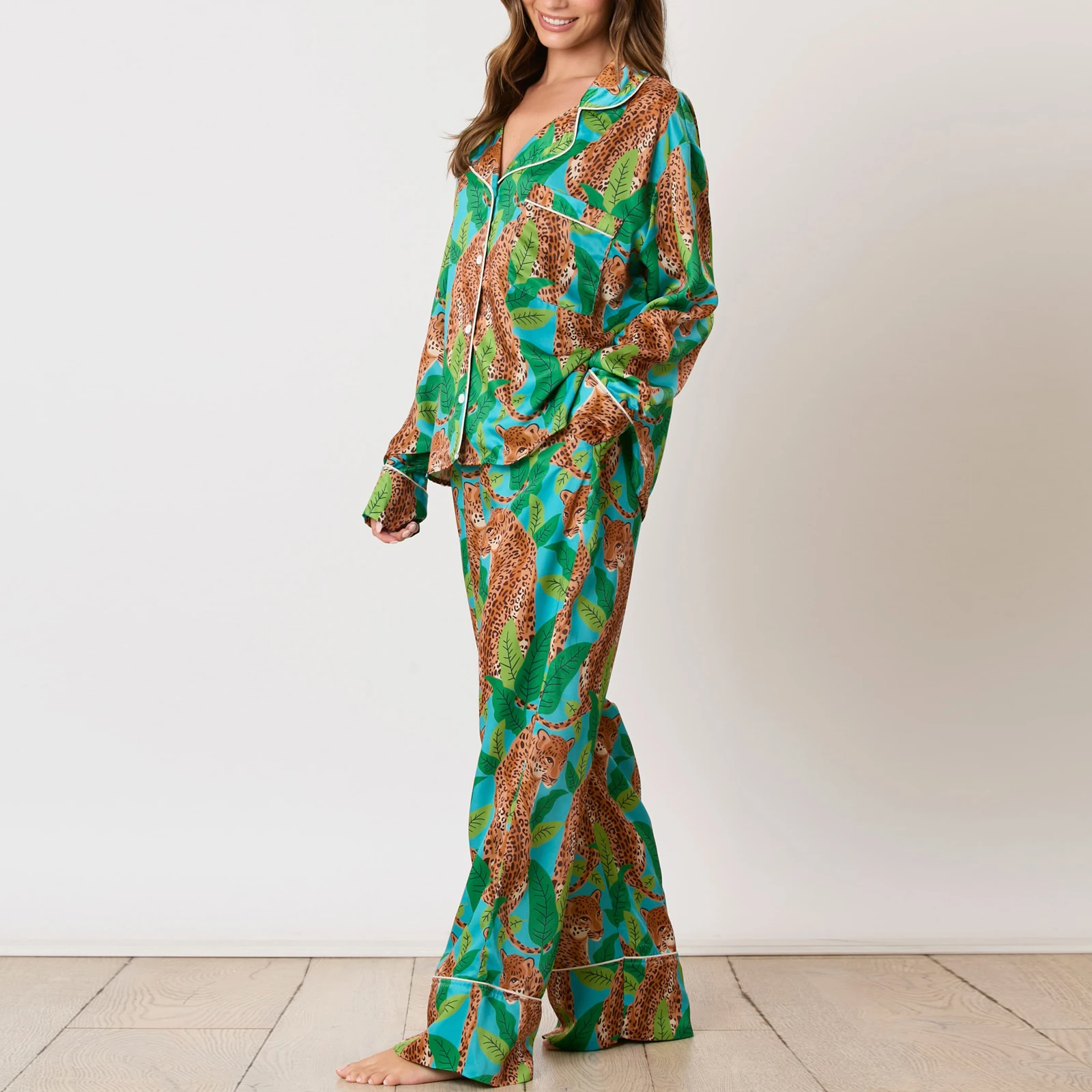 Женский пижамный комплект Hirigin с леопардовым принтом