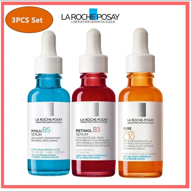 

3PCS/Set La Roche Posay Serum Hyalu B5/Retinol B3/Pure Vitamin C10/ Serums Anti-Aging Fine Lines Whitening Facial Essence