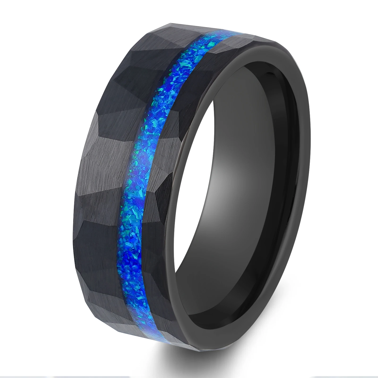 POYA мужское кованое вольфрамовое кольцо с синим опалом