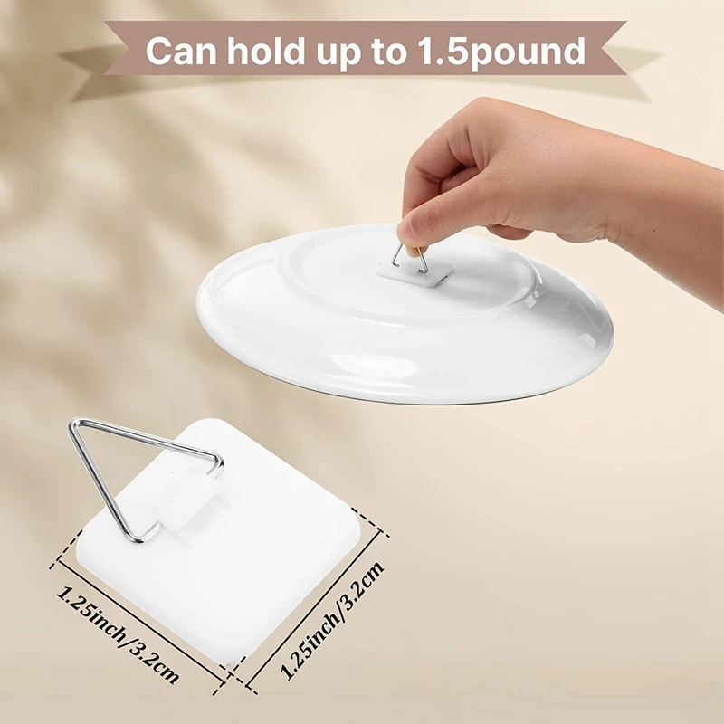 

100 Pcs Invisible Adhesive Plate Hanger Vertical Plate Holders For Plate Pictures Wall Art Decor Supplies, 1.25 Inch
