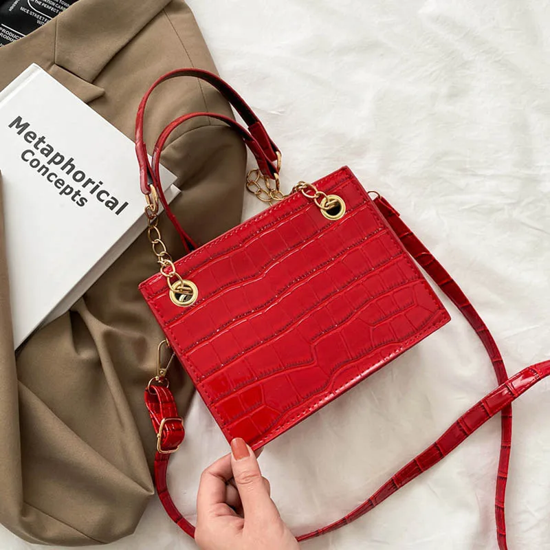 

Luxury Chain Handbag Women Designer Shoulder Bags PU Leather Stone Pattern Crossbody Bag Fashion Female Bag Small Hand Tote
