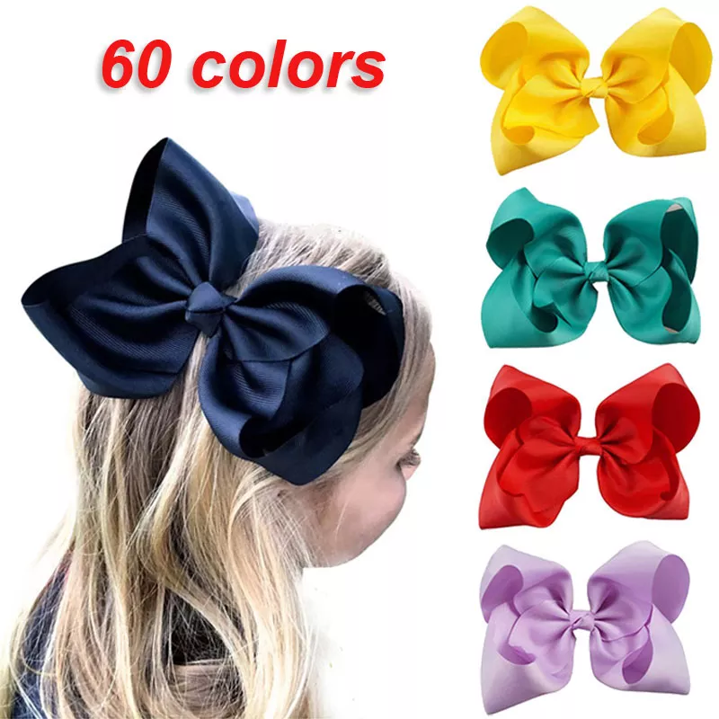 CN 8 Inch Solid Large Hair Bow For Girls Kids Handmade Grosgrain Ribbon Bow With Clips Boutique Hairpins Hair Accessories