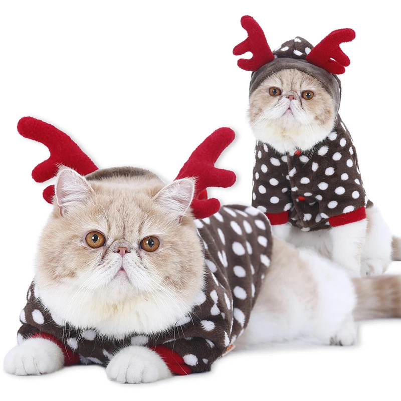 

Winter Cat Costume Christmas Elk installed Keep warm Pet Party Cosplay Special Events Apparel Cat Clothing Kitty Kitten Outfits