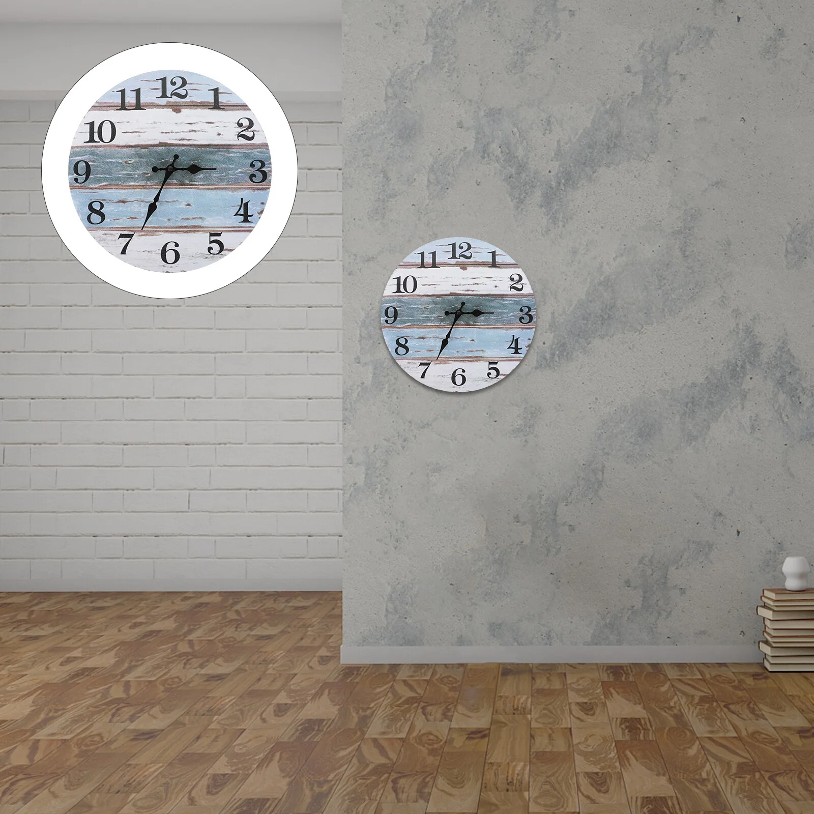 

Retro Decor Wood Grain Wall Clock Home Hanging Adorn Decorate 29x29cm Light Grey MDF Mute Round Office
