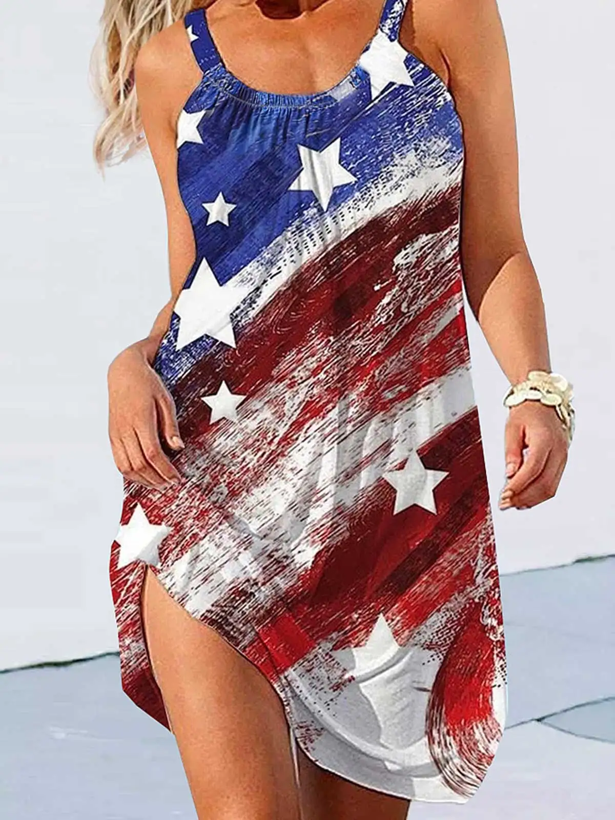 

American Flag Star Sleeveless Summer Mini Dress For Women 2023 Casual Hollow Beach Dress Sexy Female Clothing