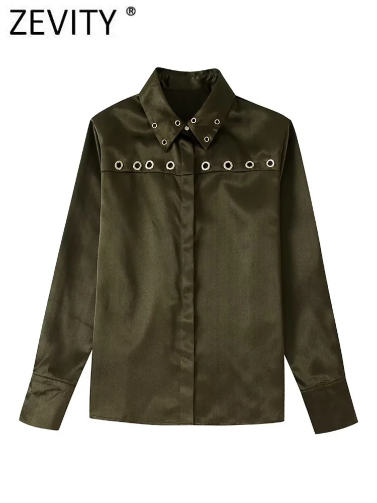 

Zevity 2022 Women Vintage Ring Design Solid Color Casual Smock Blouse Office Lady Buttons Shirts Chemise Blusas Chic Tops LS2634