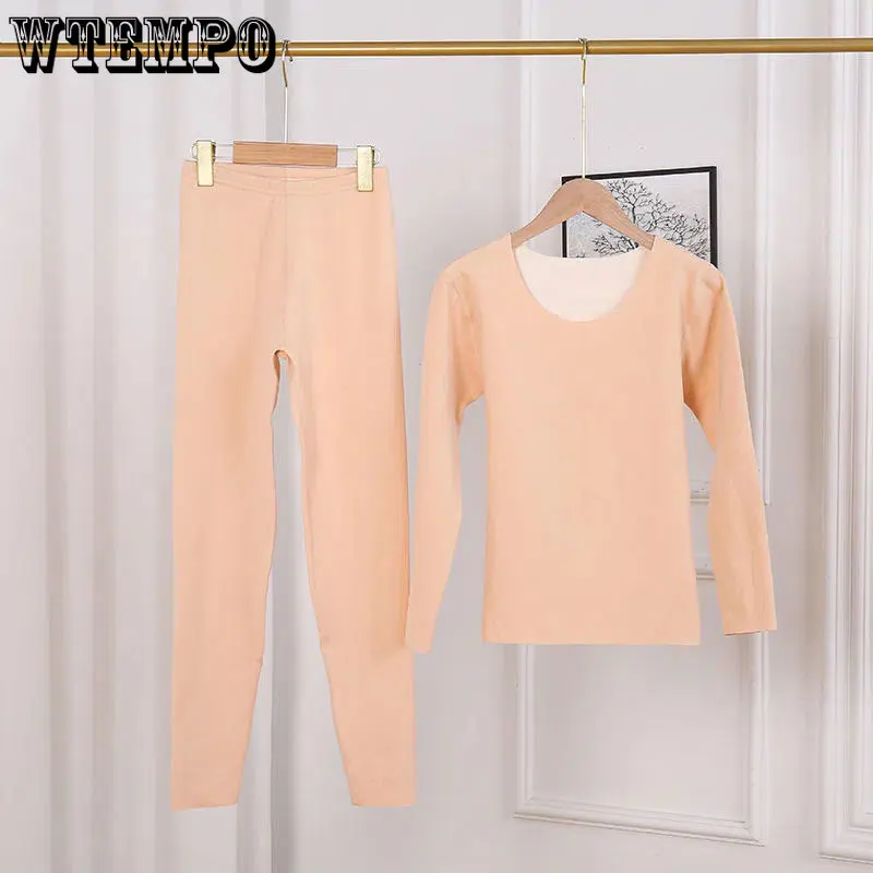 

Traceless Women's Warm Underwear Plush Set Wear Self Heating Undercoat Autumn Pants Spring Autumn Winter