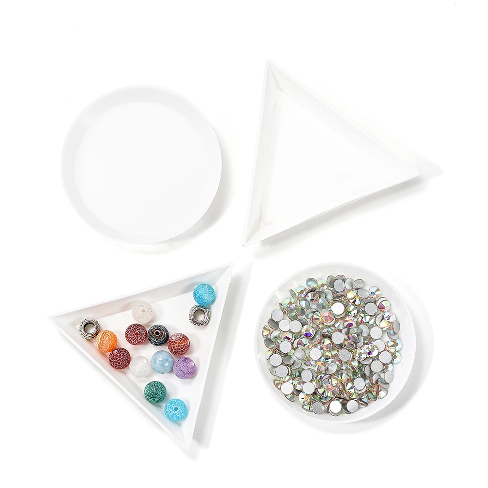 

10pcs/lot beauty nail Dotting rhinestone Triangle Round Plate For Jewelry Beads Display Plastic Tray Packaging White Containers