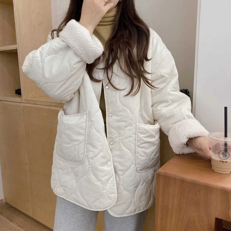 

Winter Outwear Women Loose Keep Warm Fashion Cozy Tender Korean Style Long Sleeve Coats Streetwear Pockets Femme Popular Parkas
